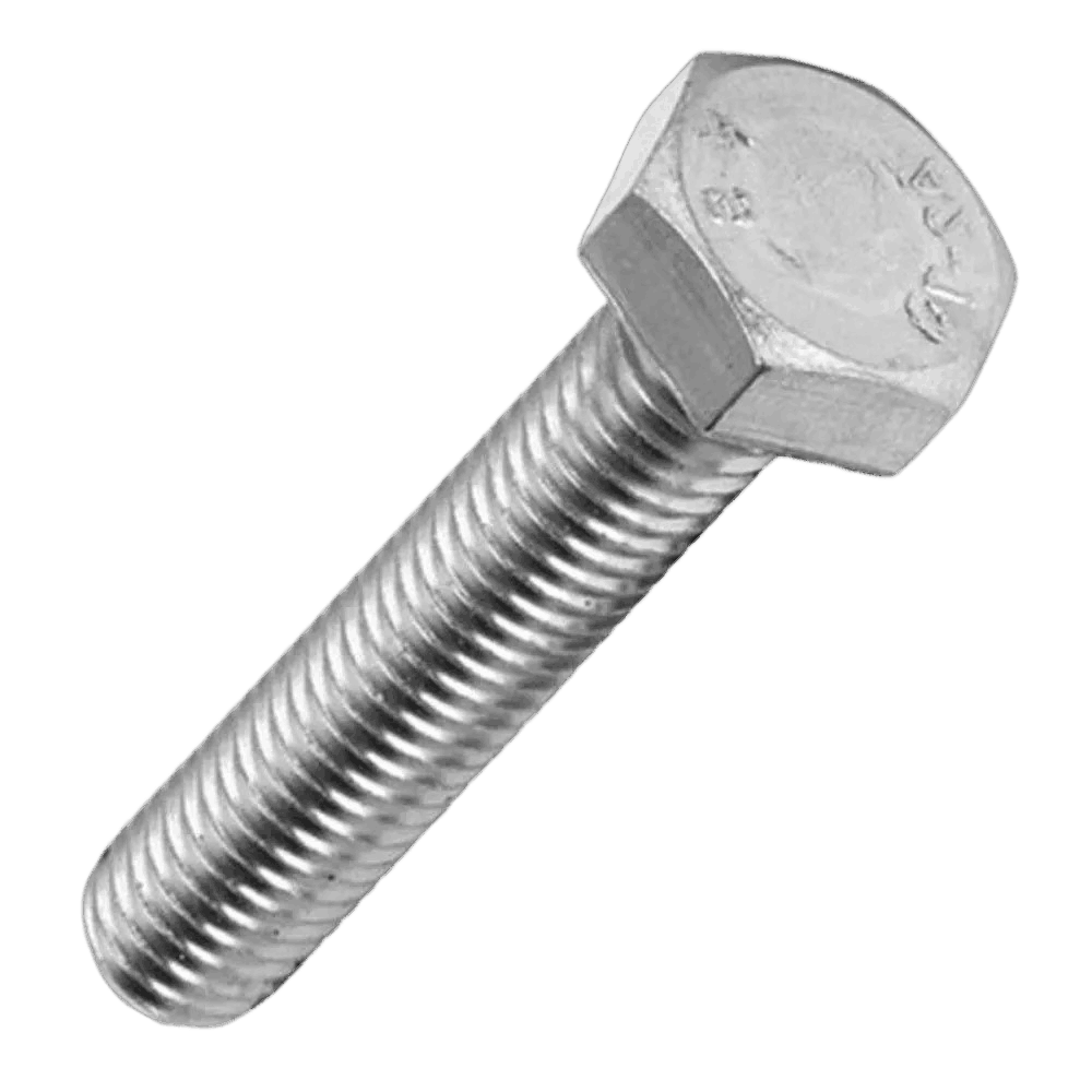 Close-up da rosca de um parafuso de aço inoxidável, mostrando a qualidade do acabamento, produto do catálogo da Veppel para empresas no Rio de Janeiro.