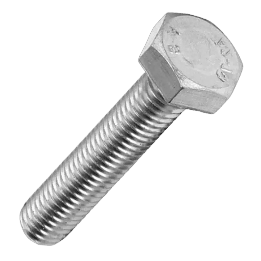 Close-up da rosca de um parafuso de aço inoxidável, mostrando a qualidade do acabamento, produto do catálogo da Veppel para empresas no Rio de Janeiro.