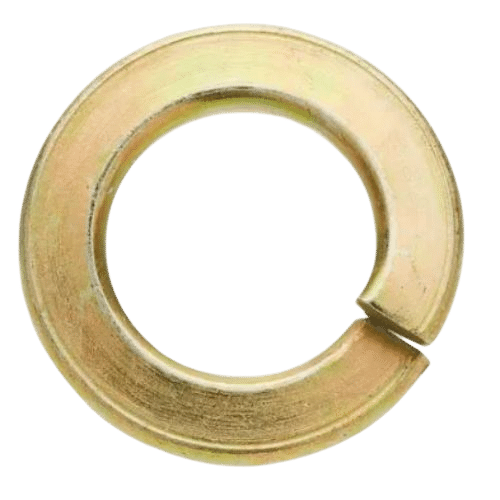 Arruela de pressão de aço com acabamento bicromatizado, para travamento de porcas e parafusos, distribuída pela Veppel no Rio de Janeiro.