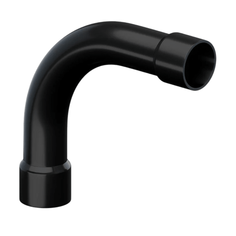 Curva de 90 graus para eletroduto de PVC preto, para instalações elétricas embutidas, distribuída pela Veppel para construtoras no Rio de Janeiro.