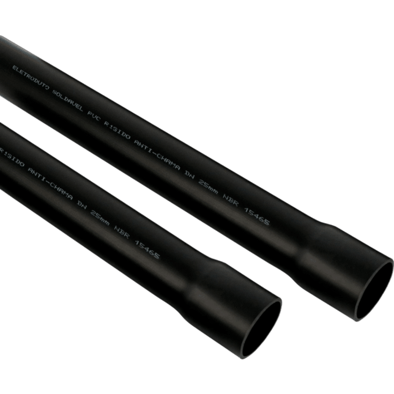 Duas pontas de eletroduto de PVC soldável, mostrando a superfície lisa para aplicação de adesivo, vendidas pela Veppel, RJ.
