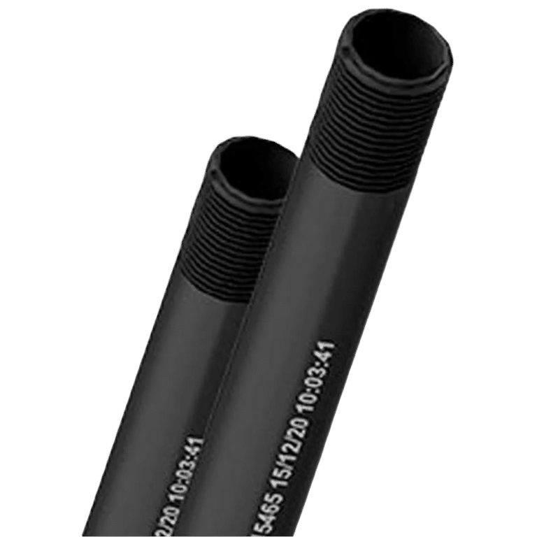 Duas pontas de eletrodutos rígidos rosqueáveis lado a lado, mostrando a padronização para conexões, produto vendido pela Veppel no Rio de Janeiro.