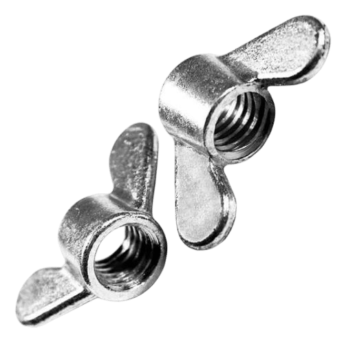 Porca borboleta galvanizada para ajustes manuais.