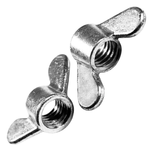 Porca borboleta galvanizada para ajustes manuais.