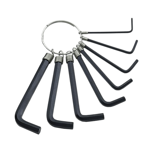 Jogo de chaves Allen hexagonais de vários tamanhos em um suporte organizador, distribuído pela Veppel para o mercado B2B no Rio de Janeiro