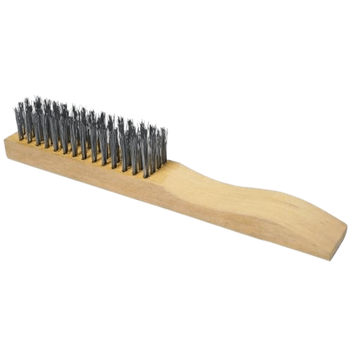 Escova de aço com cabo longo de madeira, para limpeza industrial, produto do catálogo da Veppel, distribuidor B2B no Rio de Janeiro.