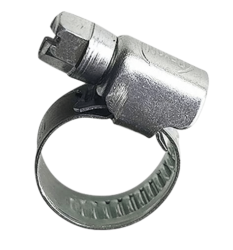 Abraçadeira metálica de aço carbono com parafuso para aperto, um dos fixadores mais vendidos pela Veppel para empresas no Rio de Janeiro.