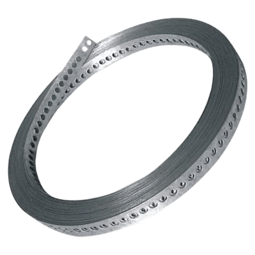 Rolo de fita de aço perfurada e fechos para montagem de abraçadeira tipo fita, solução versátil da Veppel no Rio de Janeiro.