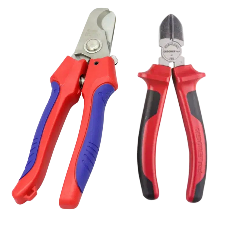 Dois modelos de alicate de corte, incluindo um de corte diagonal, com cabos isolados, disponíveis para venda B2B na Veppel, Rio de Janeiro.