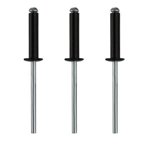 Rebites Pop de Alumínio com acabamento preto, fornecidos pela Veppel para projetos especiais no Rio de Janeiro.