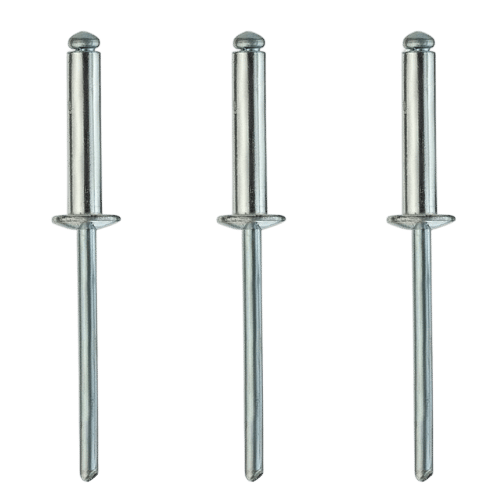 Close-up de Rebites Pop de Alumínio, fornecidos pela Veppel, distribuidor de fixadores para indústrias no Rio de Janeiro.