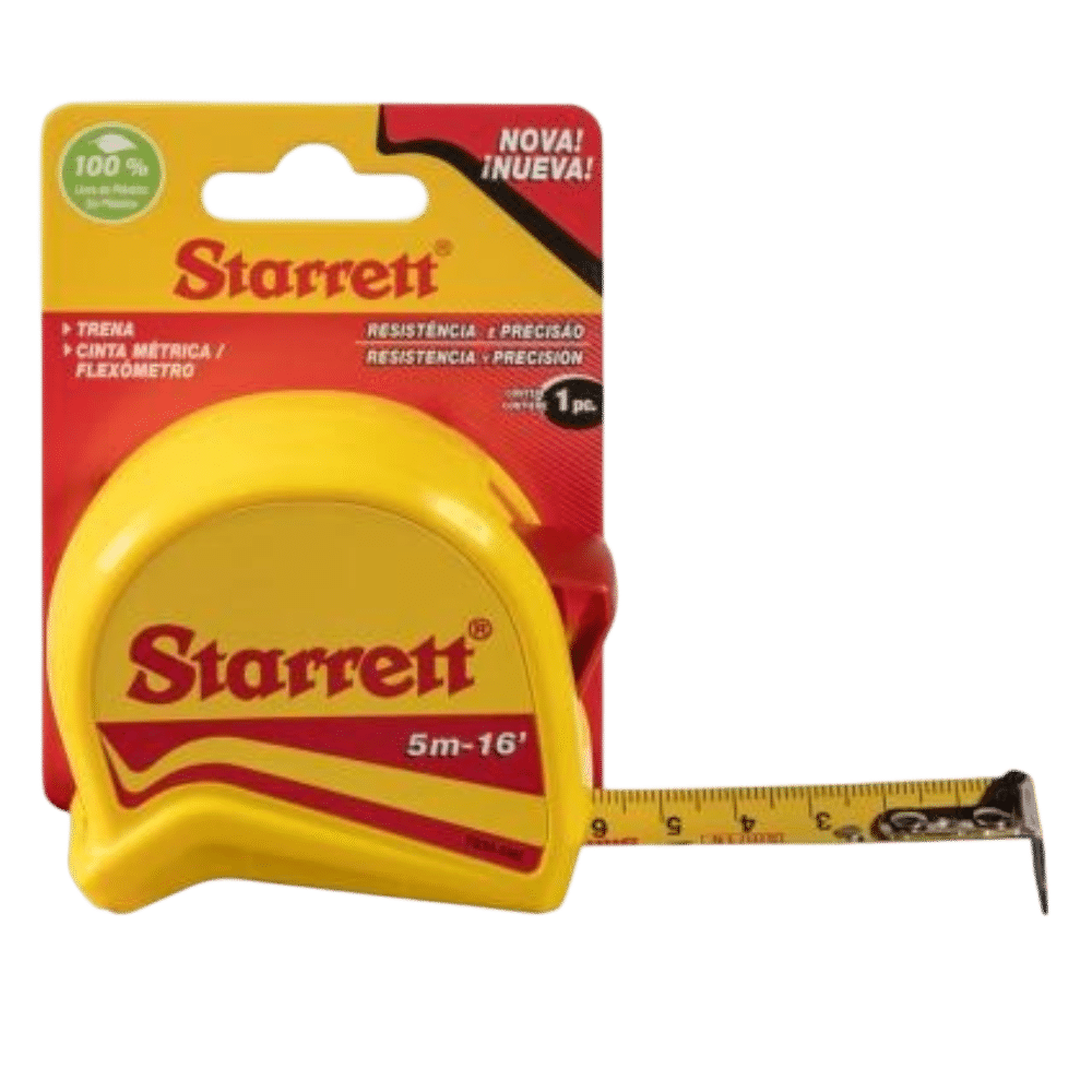 Trena profissional da marca Starrett com caixa amarela, destacando a fita métrica, ferramenta de precisão vendida pela Veppel no Rio de Janeiro.