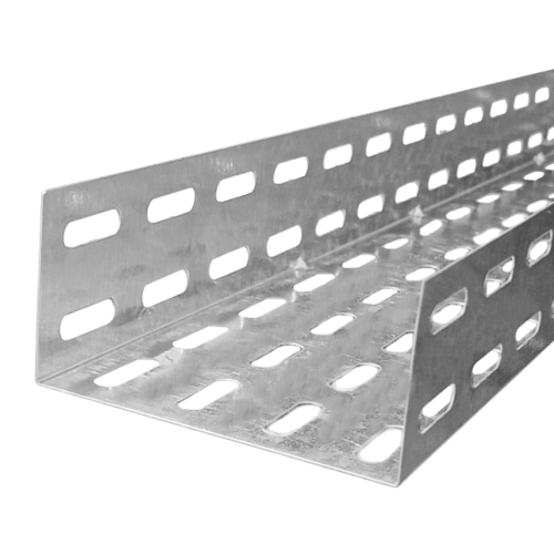 Eletrocalha perfurada larga, para acomodar um grande volume de cabos com ventilação, produto do catálogo industrial da Veppel no Rio de Janeiro.