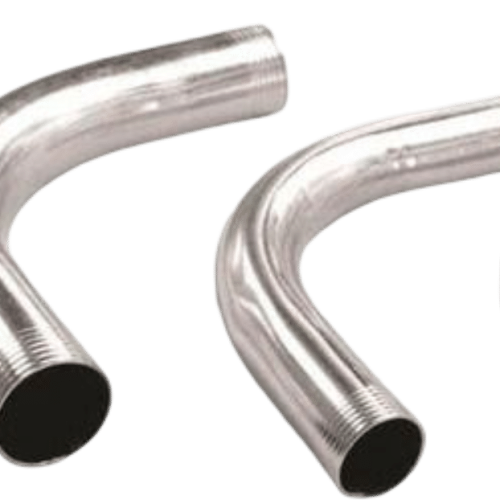 Curva de 90 graus para eletroduto rígido metálico, para instalações elétricas aparentes, produto do catálogo da Veppel, RJ.