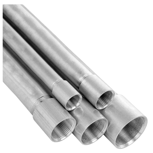 Cinco pontas de eletrodutos rígidos de aço galvanizado, destacando a robustez do material, fornecido pela Veppel para a indústria do Rio de Janeiro.